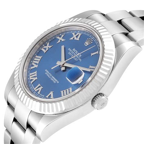 rolex datejust ii blue roman dial gold|Rolex Datejust 36 roman numerals.